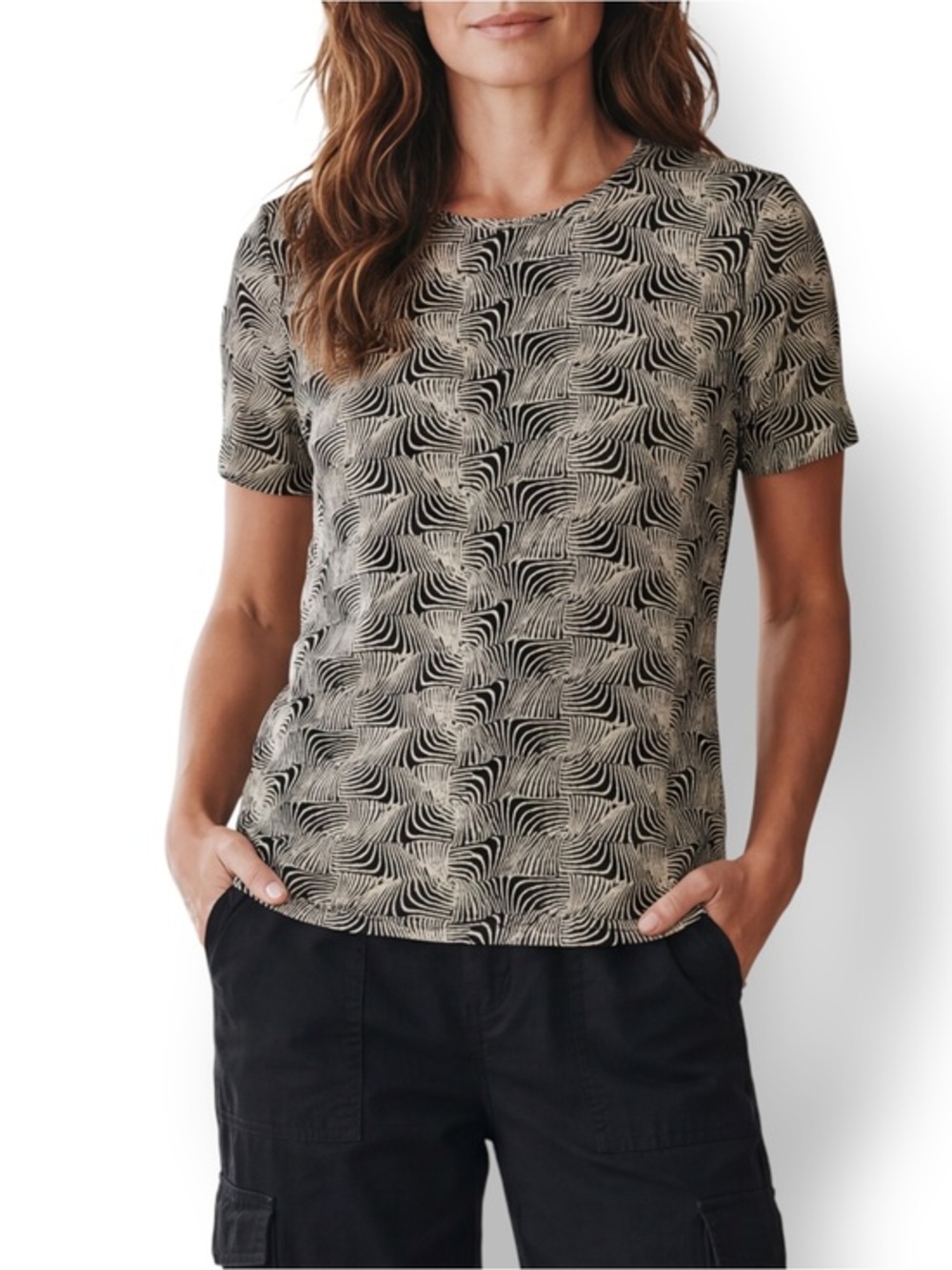 4/$20 Vintage Jaclyn Smith Classic USA Abstract Swirl Print Stretch Top Large